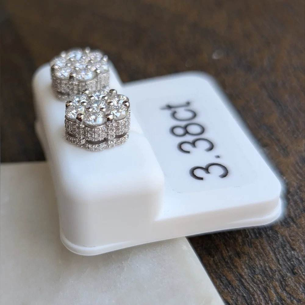 3ct Moissanite Flower Earrings In Sterling Silver 925 NWOT - Picture 9 of 11